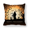 Halloween peach skin throw pillow cover featuring reaper, bats, and moon on orange background - 45x45cm / Reaper Full Moon (8)
