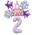 Lavendelfarbenes Zahl 2 Ballon-Set mit rosa Prinzessinnenschloss und Stern-Folienballons - Zahl 2 / Creme-Violett