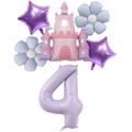 Rosa Prinzessin Schloss und lila Zahl 4 Ballon Set für den 4. Mädchengeburtstag - Zahl 4 / Creme-Violett