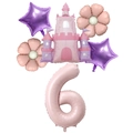6th birthday cream pink number 6 balloon set with princess castle and purple stars - Number 6 / Baby Pink