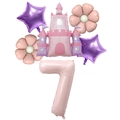 Pink castle and number 7 foil balloon set for 7th birthday princess party decoration - Number 7 / Baby Pink