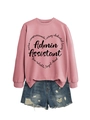 Dettaglio felpa rosa con stampa artistica a cuore e polsini a costine con pantaloncini denim - Oro Rosa (Carattere Nero)