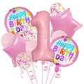 Rosa 32-Zoll Nummer 1 Folienballon Set mit Stern und Konfetti für den 1. Geburtstag - Rosa Set 1