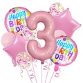 Rosa 32-Zoll-Nummer 3 Ballon-Set mit Stern- und Konfetti-Ballons für den 3. Geburtstag - Rosa Set 3