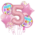 Set de ballons rose 5 ans avec chiffre 5 en alu, étoiles et ballons à confettis - Ensemble Rose 5