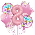 Détail du set de ballons d'anniversaire roses avec chiffre 8 et ballons à paillettes - Coffret Cadeau Rose 8