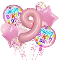 Détail du kit ballon chiffre 9 rose avec étoiles et ballons latex à confettis - Ensemble Rose 9