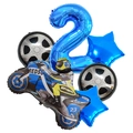 Rennwagen-Ballonset mit blauer Zahl 2, Motorrad und Reifen für Kindergeburtstage - Zahl 2 / Blau