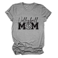 Flach liegendes graues T-Shirt mit Volleyball Mom Grafik und aufgerollten Ärmeldetails - S / Dunkelgrau (Schwarze Schrift)