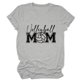 Close-up of the Volleyball MOM graphic print on a gray cotton casual short sleeve T-shirt - Light Grey (Black Font)
