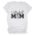 Close-up of Volleyball MOM graphic on white cotton crew neck t-shirt with rolled sleeves - White (Black Font)