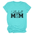 Close-up of Turquoise Volleyball Mom t-shirt featuring heart and volleyball graphic print - Deep Water Blue (Black Font)