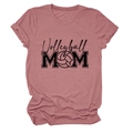 Detail view of the soft fabric texture and Volleyball MOM print on this pink t-shirt - Rose Gold (Black Font)