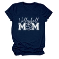 Detail view of Volleyball MOM print on navy crew neck t-shirt with heart and ball design - Navy Blue (White Font)