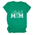 Detail of Volleyball MOM lettering and heart graphic on neon green crew neck cotton t-shirt - Dark Green (White Font)