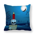 Detailed view of Halloween pillow cover featuring a skull, red candle, and moonlit cemetery - Skull Red Candle and RIP Tombstone (5)
