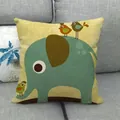 Linen cushion cover with cartoon green elephant and birds print on a sofa - Cartoon Elephant and Bird Style (9)