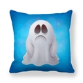 Blauwe vierkante Halloween kussensloop met droevig spookpatroon van perzikstof - Geest met Droevige Uitdrukking Stijl (2)