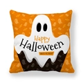 Halloween kussensloop met spook en Happy Halloween tekst voor feestelijke decoratie - Oranje Happy Halloween Tekst Stijl (4)