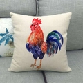 Linen decorative throw pillow cover featuring a colorful watercolor rooster design - Impressionist Watercolor Rooster (2)