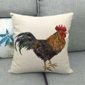Linen square pillowcase featuring a realistic watercolor rooster print on a gray sofa - Realistic Red Crest Rooster (3)