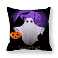 Halloween Trick or Treat throw pillow cover featuring cartoon ghosts and pumpkin on black - Q-version Ghost and Trick or Treat (18)