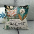 Detail of artistic linen pillowcase featuring vintage collage patterns and inspiring quotes - Vintage Collage Inspirational Quote Style (10)