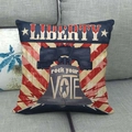 Detail of linen cushion cover with Liberty Bell print and rock your VOTE text on sofa - American Patriotism Liberty Bell Style (13)