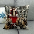 Funda de cojín navideña de lino con Papá Noel en trineo y renos en un bosque nevado - Trineo Rojo y Reno (15)