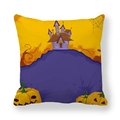 Halloween peach skin pillowcase with haunted house and pumpkin patterns on yellow backdrop - Purple Haunted House and Yellow Pumpkin (2)