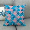 Square linen pillowcase featuring a blue and pink gradient fish scale geometric pattern - Blue and Pink Gradient Fish Scale