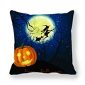 Halloween pillow cover with witch silhouette and glowing pumpkin on navy blue peach skin fabric - Jack-o-lantern Witch Happy Style (16) / 18x18 Inch