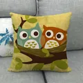 Linen cushion cover with two cartoon owls on a gray sofa for home decoration - Snuggling Double Owl Style (16)