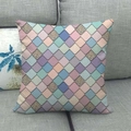 Linen cushion cover with macaron geometric fish scale patterns for sofa decor - Macaron Colorful Fish Scale Waves