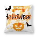 Halloween pumpkin cushion cover with orange Happy Halloween print on white peach skin fabric - Orange Splatter Happy Halloween (4)
