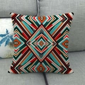 Bohemian geometric square linen pillowcase with red and orange ethnic patterns - Ethnic Geometric Patchwork Lines