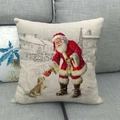 Funda de cojín de lino navideño con Papá Noel y golden retriever en un sofá - Papá Noel y Golden Retriever (18)