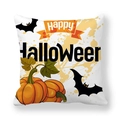 Halloween pumpkin and bat print cushion cover in peach skin fabric with Happy Halloween text - White Pumpkin and Bat Composition (5)