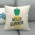 Quadratischer Kissenbezug aus Baumwollleinen mit Ananas und HELLO SUMMER Aufdruck - Hello Summer Gelbe Ananas (Stil 3)