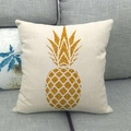 Detail of pineapple pattern on textured linen car pillow cover on a grey sofa - Golden Geometric Pineapple (Style 10)