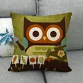 Green linen pillowcase with cartoon owl and gardening tools pattern on a gray sofa - Grass Green Gardening Owl Style (19)