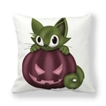 Dettaglio federa Halloween con gatto verde su illustrazione zucca viola - Stile Zucca Viola Gatto Verde Bianco (11) / 45*45cm