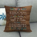 Linen decorative pillow case with Classroom Rules text print on brown wood background - Colorful Wood Classroom Rules Style (5)