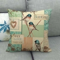 Detailed texture of vintage linen pillowcase with colorful bird and heart prints - 18x18 Inch / Blue Orange Bird Style (3)