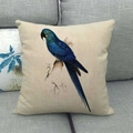 Detailed close-up of a blue macaw parrot printed on a vintage linen square pillowcase - 18x18 Inch / Blue Parrot Style (4)