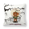 Dettaglio federa Halloween con uomo zucca, pipistrelli e scritta decorativa - Stile Spaventapasseri Luna Bianco (17) / 45*45cm