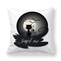 Dettaglio federa Halloween con gatto nero, luna e pipistrelli su tessuto bianco morbido - Stile Gatto Nero Luna Bianco (18) / 45*45cm