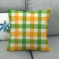 Linen style square throw pillow case with geometric green and yellow checkered pattern - Green Yellow Artistic Plaid (2)