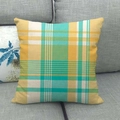 Square tartan plaid throw pillow cover with yellow and green linen texture on grey sofa - Yellow Green Classic Tartan Style (12)