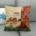 Funda de cojín navideño de lino con diseño de Papá Noel y estampado de damasco rojo - 45x45 cm / Estilo Papá Noel Deseos Cumplidos (2)